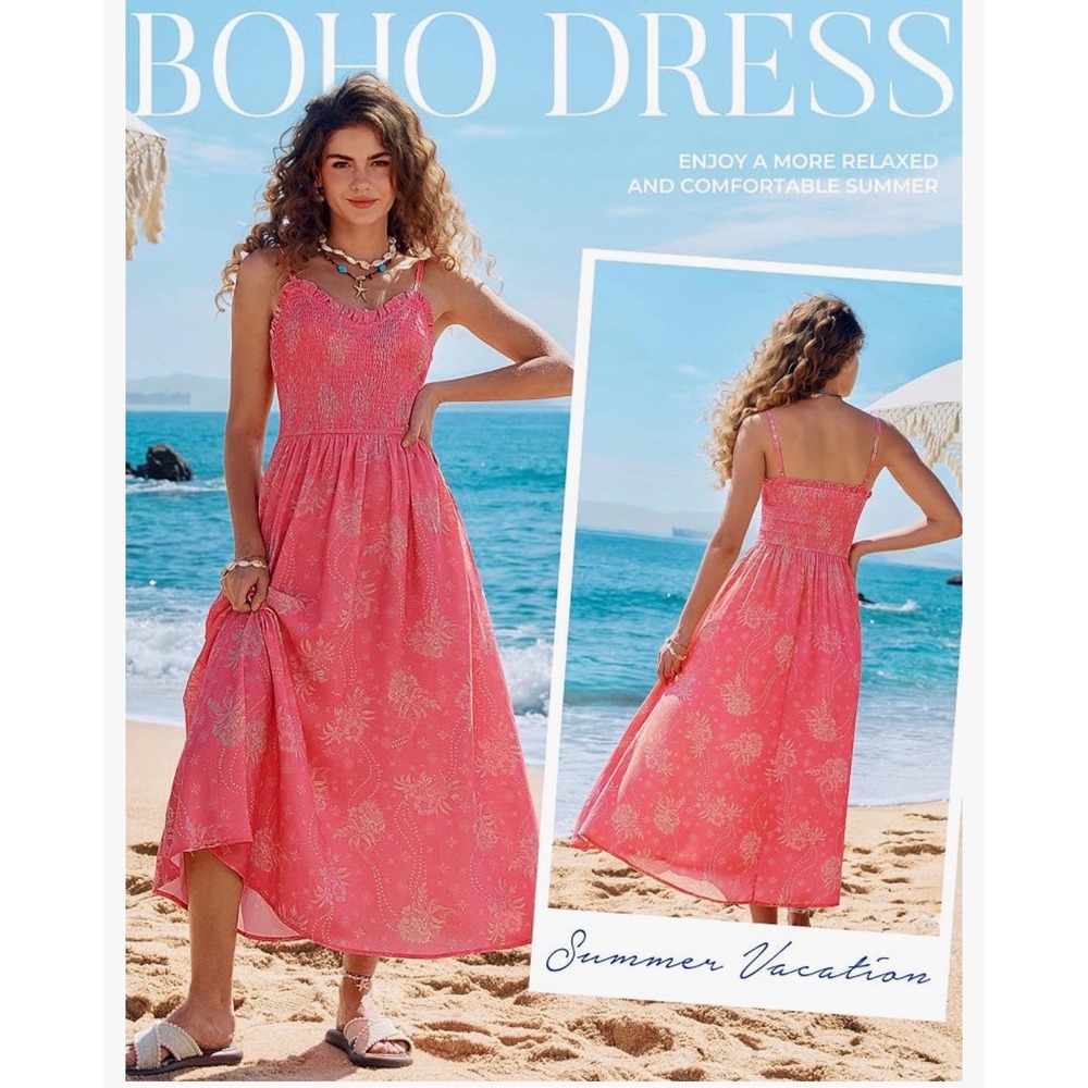 Kate Kasin Women's Floral Smocked Maxi Dress – Pink – Medium – NWT